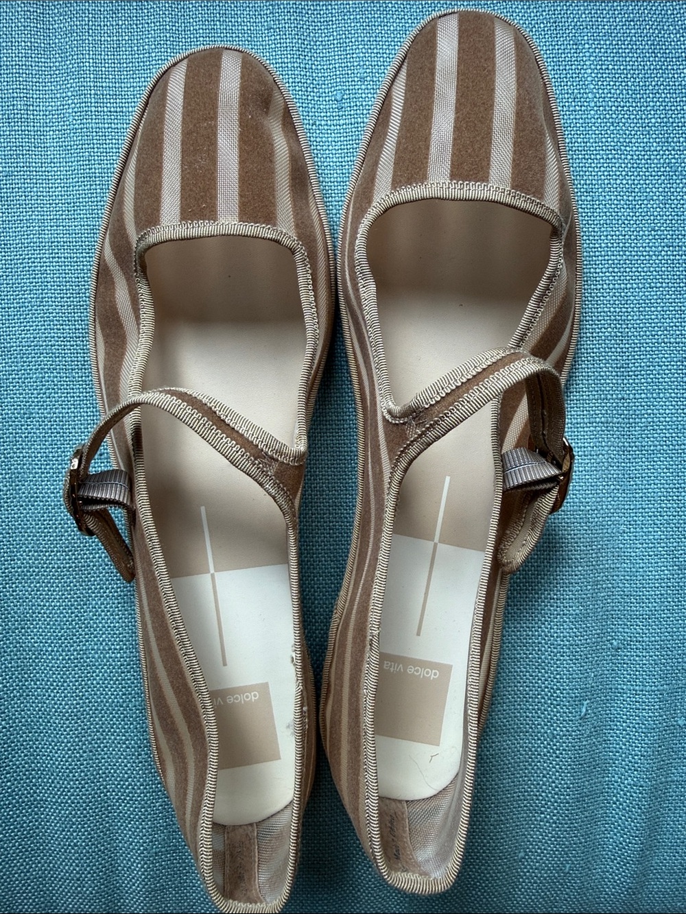 Dolce Vita Brown and Cream Striped Mary Jane Flats with Buckle Strap